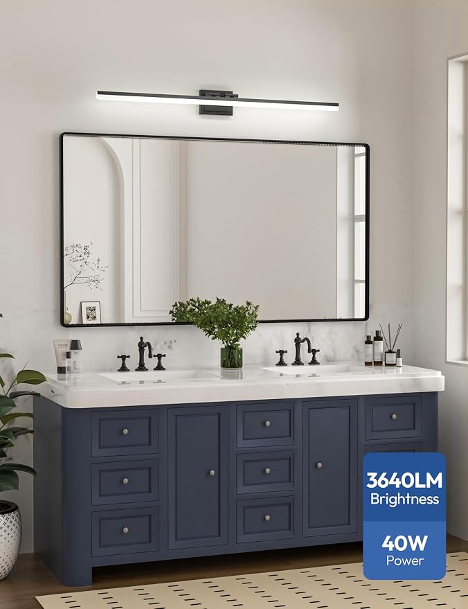 VOLISUN Modern Bathroom Vanity Light 48 inch, 40W Dimmable 5CCT Led Bathroom Light Fixture Over Mirror, Black Bar Vanity Light for Bathrooms Mirror Cabinets Bedroom