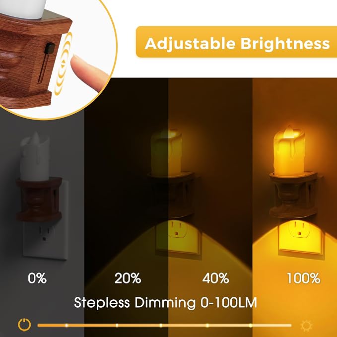 L LOHAS LED Night Light, Flameless Candle Night Light, 2 Pack | 3 Lighting Model, Dusk to Dawn Sensor, 0-100LM Brightness Dimmable, Amber Light,Vintage Nightlight for Adults Hallway Bedroom