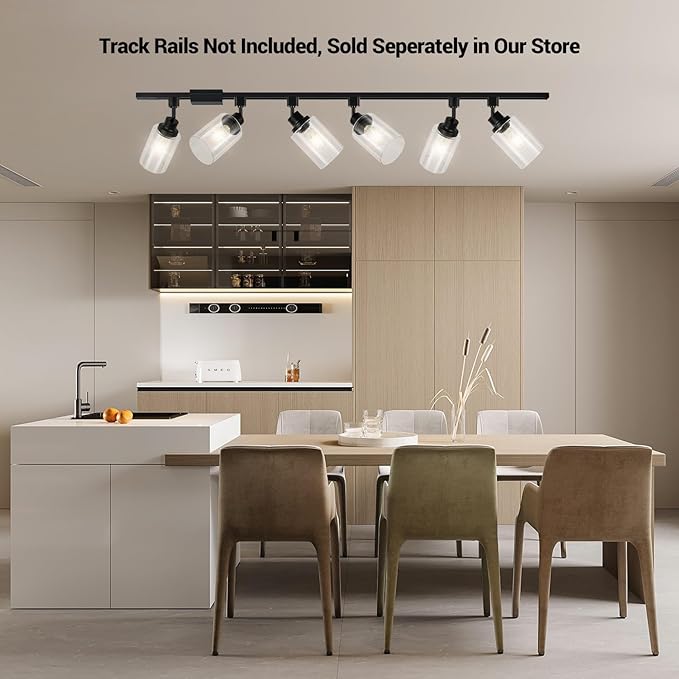 VANoopee H Type Track Lighting Heads E26 Track Light Ceiling Modern for Kitchen, Compatible with H Track Lighting Rail System, Black Track Lighting Fixtures with Glass Lamp Shade, 4 Pack, No Bulbs