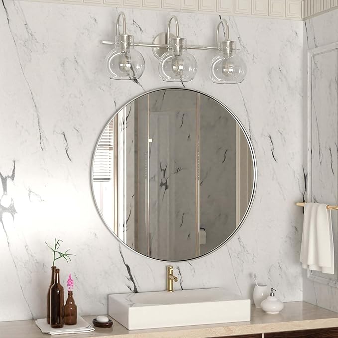 Bathroom Light Fixtures Brushed Nickel 3 Light Bathroom Lights Over Mirror with Clear Glass Shade Brushed Nickel Modern Wall Sconces Vanity Light for Bathroom UL Listed