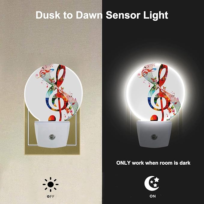 EKOBLA Music Night Light Colorful Music Notes Night Lights Plug into Wall for Girls Boys Men Women, Dusk to Dawn Sensor LED Nightlight Home Office