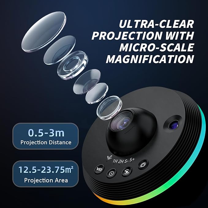Galaxy Projector with 1 Glass Projection Disc, Star Projector Home Planetarium, 180° Rotatable Starry Sky Night Light with Meteor Effects & Light Strip for Bedroom, Kids & Adults Gift (Black)