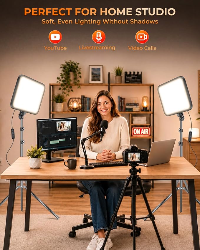 Torjim 12 Inch Video Light Kit for Creators | 30W High Brightness | Studio Lights with Tripod Stand & Phone Holder | 3000-6500K Adjustable Photography Lighting for YouTube Streaming Home Studio