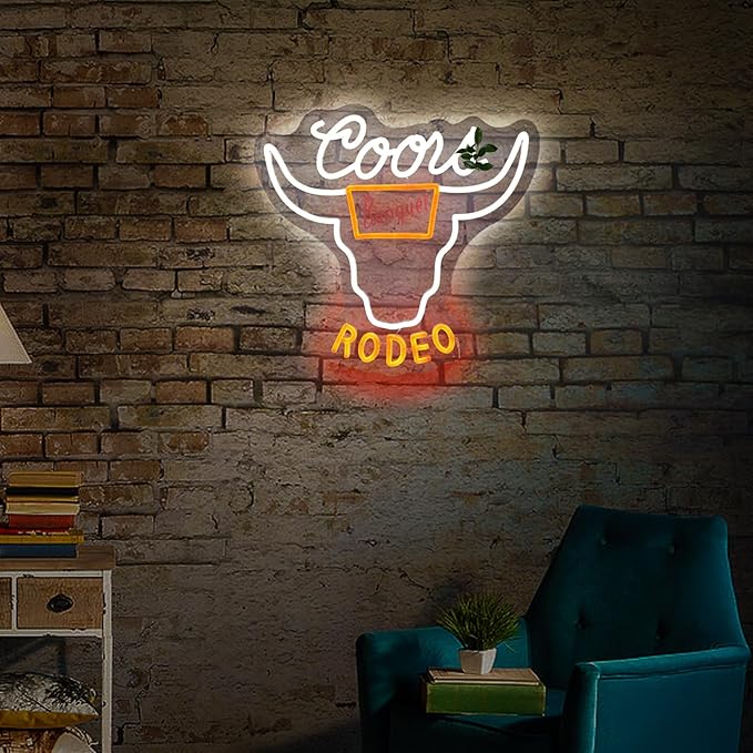 Western Decor Cowboy Neon Sign - 9 Brightness Adjustments Usb Powered, Cow Skull Light, Sign Beer, Bar Club Bull Led Wall Decor