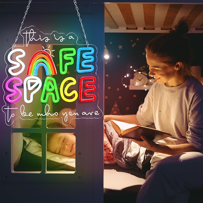 13x13 Inches Safe Space Neon Sign This Is a Safe Space to Be Who You Are LED Neon Sign Dimmable Light up for School Counselor Nurse Classroom Therapy Office Wall Decor