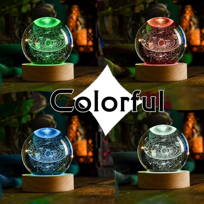 3D Solar System Crystal Ball 60mm Universe Gifts with Laser Engraved Model Astronomy Decor and Gift for Kids, Physics Enthusiasts, and Space Model Collectors