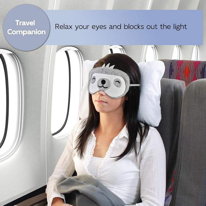 Cute Sleep Masks Cartoon Animal Sloth Eye Masks Soft Plush Sleeping Mask Travel Blindfold Eye Shade for Women Men (Smile Sloth)