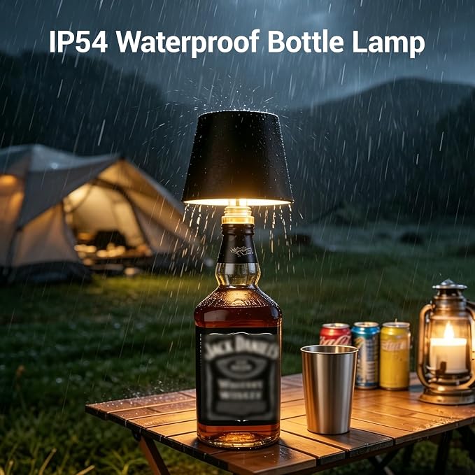 2 Pack Wireless Bottle Lamp 3 Color and Stepless Dimming LED Wine Bottle Lamp Shade with Stopper, Rechargeable Touch Wine Bottle Lights for Liquor Bottle Bars Restaurants-Black
