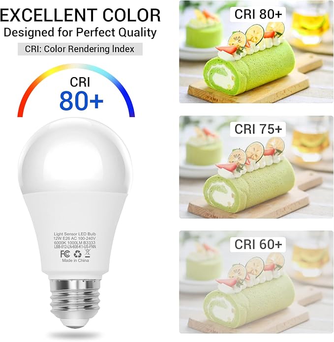 Boxlood Dusk to Dawn LED Outdoor Light Bulb, 12W Supper Bright A19 Dusk to Dawn Light Bulbs, Auto on/Off Photocell Automatic for Indoor Outdoor, 6000K, 6 Pack