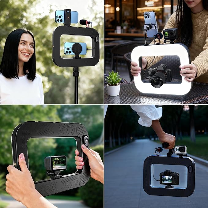 Magnetic Cell Phone Light for Video Recording, Handheld Phone Stabilizer with Light, 8000mAh LED Selfie Phone Ring Light with Phone Holder, Smartphone Video Rig for Camera, Vlog, TikTok