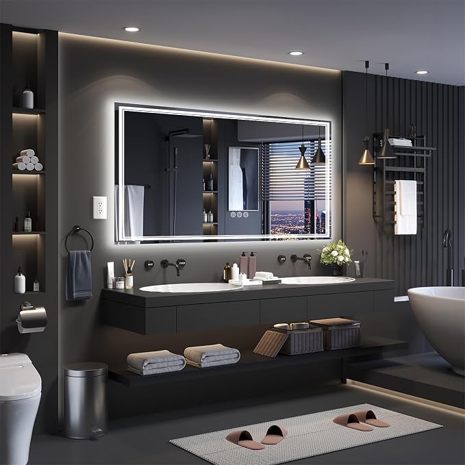 Ratsamee 72x36 Inch LED Bathroom Mirror with Frontlit & Backlit, Lighted Mirror for Bathroom Wall with 3-Color Dimmable & Anti-Fog, Vanity Mirror with Lights