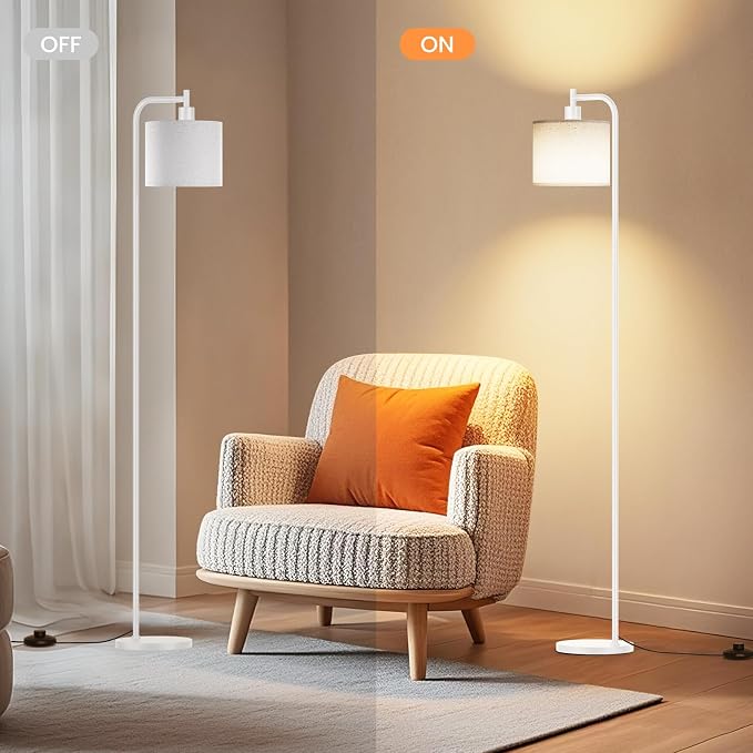 Floor Lamp for Living Room, Tall Standing Lamp with Linen Shade | Dimmable with Remote Control, 3 Color Temperatures, 9W LED Bulb Included, Ideal for Bedroom, Office and Reading Corner
