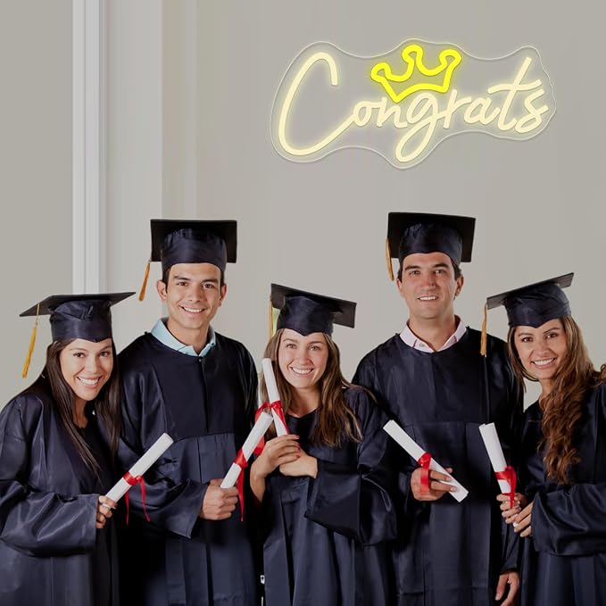 Congrats Grad Neon Sign with Crown, Graduation Decorations 2026 | Congrats Led Light Signs for Wall Decor, Bedroom Bar Club Colleges Wedding Birthday Party Decor Gifts
