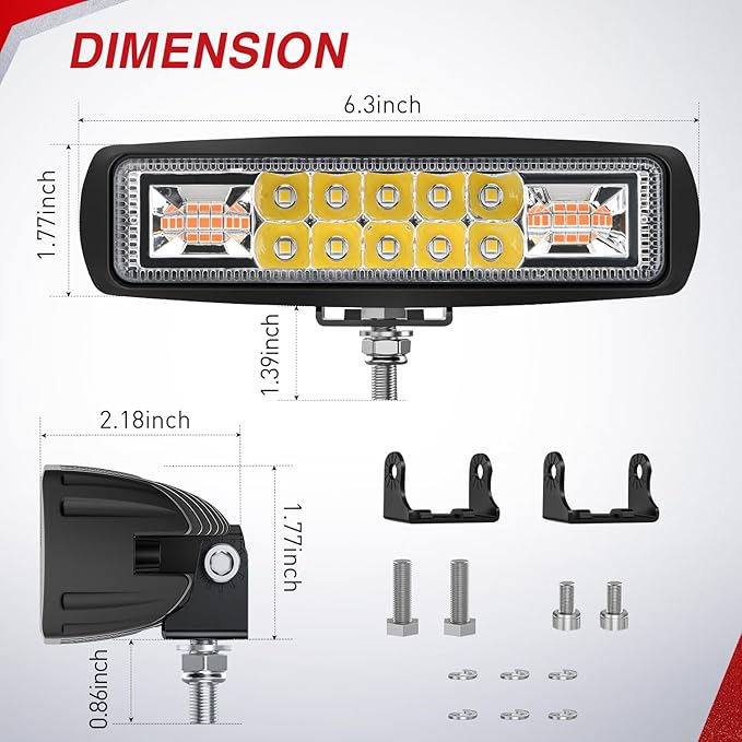 Nilight LED Light Pods 2PCS 6 Inch 60W Amber White 3 Lighting Modes Fog Lights Spot Flood Combo Beam with Dual Control 18AWG Wiring Harness for Truck Pickup Golf Cart UTV ATV SUV Boat 4x4 Car