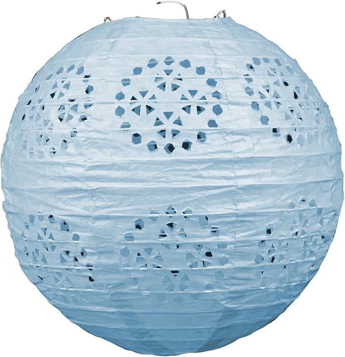 Beistle Lace Paper Lanterns in Light Blue, Set of 3 Hanging Decorations with Cutout Design for Baby Showers, Fiesta Celebrations, Spring Parties, and Elegant Garden Events, 8”