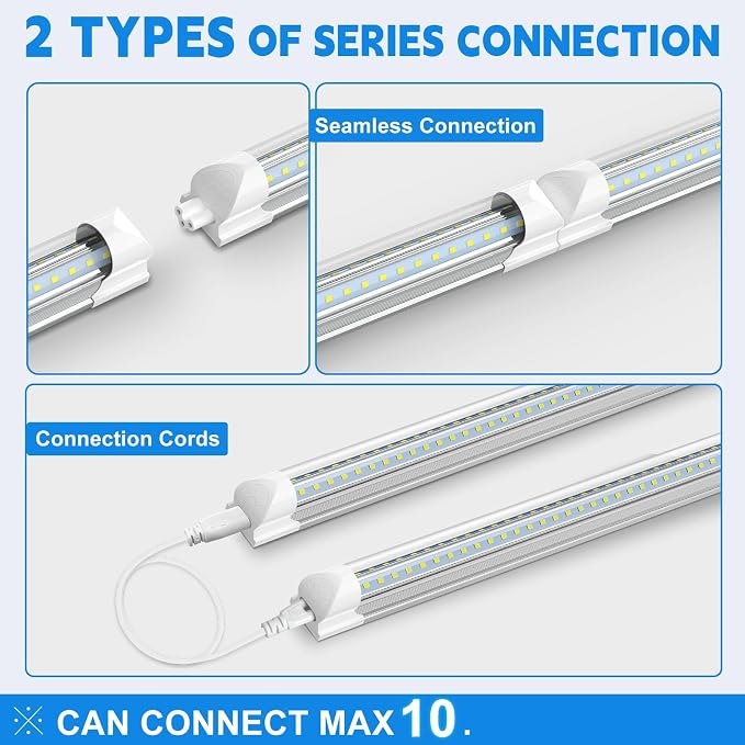 SHOPLED LED Shop Light 3FT, 34W 4760LM 6000K Cool White, V-Shape Linkable | T8 Integrated 3 Foot Tube Lights, LED Cabinet Lights for Workbench, Workshop, Basement, ETL Listed, ETL Listed, 4-Pack