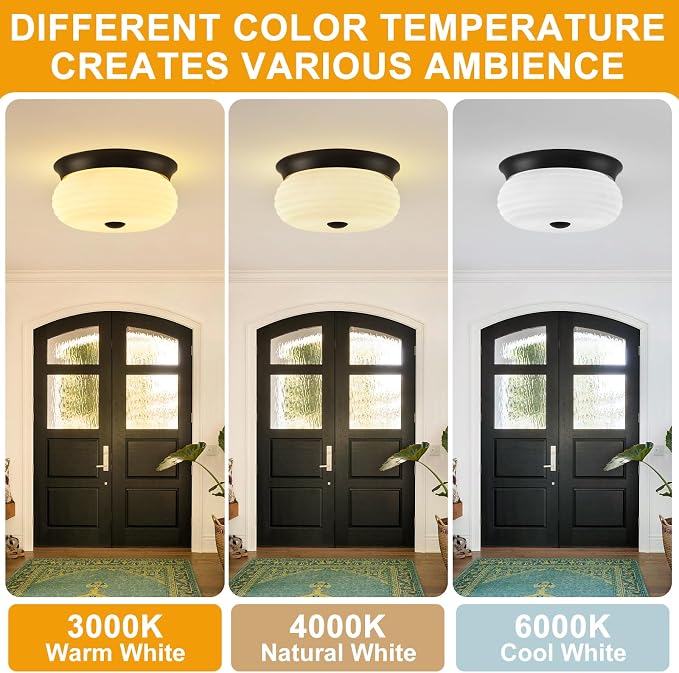 Black Flush Mount Ceiling Light Fixtures, 2-Light Ceiling Mount for Modern with Clear Milk Glass Shade, Industrial Flush Mount Light Fixture Farmhouse for Hallway Kitchen Bedroom Entryway Foyer