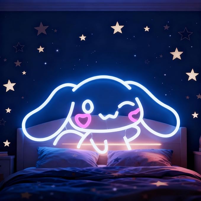 Cinnamoroll Neon Sign for Room Decor, USB Powered LED Lights with Dimmable, Japanese Cartoon Dog Neon Signs, Cute Night Light Gifts for Children (16.1"L x 9.1"W)
