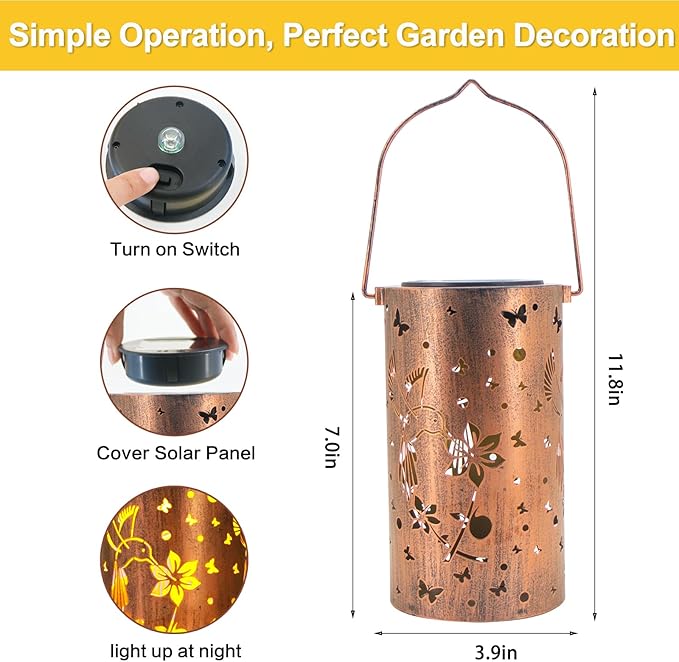 Mothers Day Gifts, 4 Pack Solar Lanterns Outdoor Waterproof Hummingbirds Birthday Gifts for Women Mom Grandma Garden Decor Hanging LED Decorative Light for Patio Yard Lawn Gardening Gifts