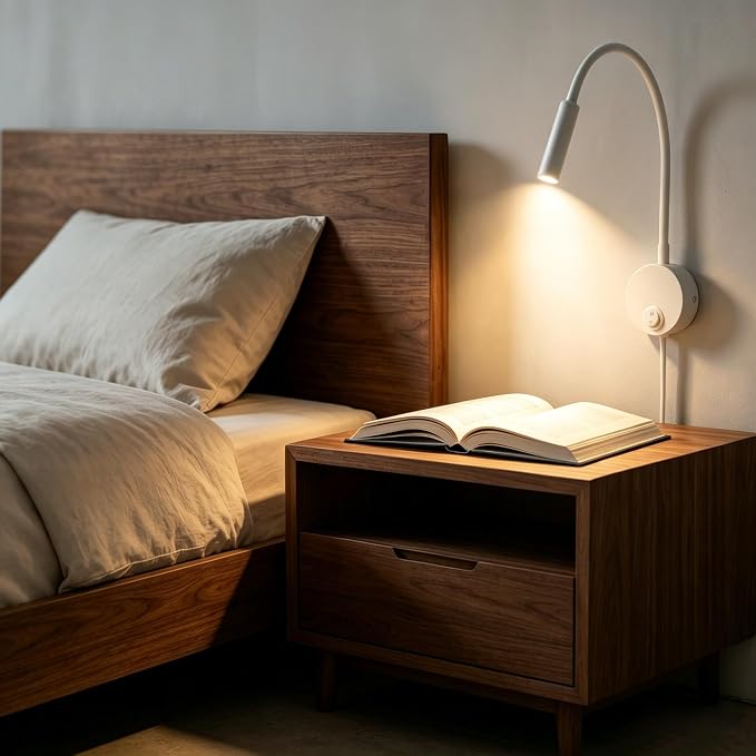 2-Pack Bed Reading Light Wall Mount Lamp, Flexible Neck Reading Lamps, Warm White 3000K Spot Light for Hotel, Marine, Yacht, Bunk Bed 4.92ft Cord Plug-in (White)