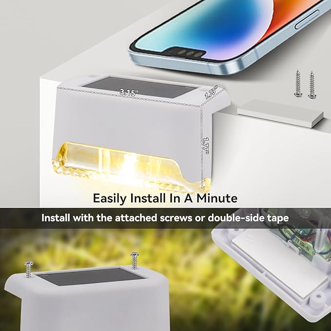20 Pack Solar Deck Lights Outdoor Small Waterproof LED Step Lamp Outside Decoration Lighting for Stairs, Railing, Fence, Patio, Pool, Balcony, Retaining Wall, Patio, No Drill Instal(White Shell)