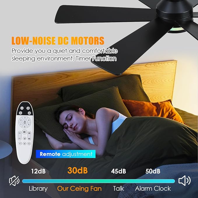 46" 6-Blade Brown Low Profile RGB Ceiling Fan with Light and Remote/APP | 11 RGB Modes,Reversible 6 Wind Speeds,Dimmable 3 CCT LED, 25W Quiet DC Motor,Timer,6 Double-Sided Blades,for Kidsroom Party