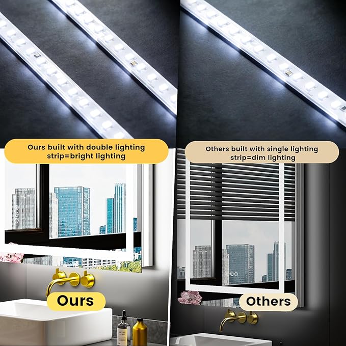 LOAAO 60X36 LED Bathroom Mirror with Lights, Anti-Fog, Dimmable, Backlit + Front Lit, Lighted Bathroom Vanity Mirror for Wall, Memory Function, Tempered Glass, ETL Listed