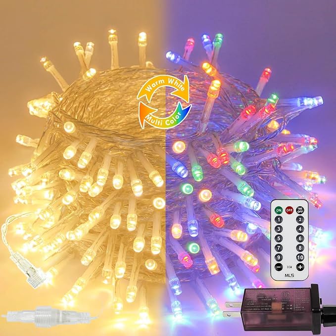 100 LED Connectable String Lights with Remote, Warm White to Multicolor | 11 Modes, Timer, 33FT Clear Wire Waterproof Color Changing Twinkle Fairy Lights Plug in for Bedroom Patio Xmas Tree Decor