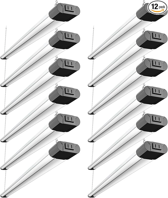 BBOUNDER 12Pack 4FT LED Shop Light, Reflector, 6500K Linkable, 40W=250W ETL | 4400LM, Surface or Hanging Mount, 48 Inch Utility Super Bright Shop Lights for Garage Workshop Car Detailing & DIYers, Black
