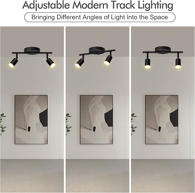 2 Light Track Lighting Fixtures Ceiling, 8W/2700K Black Track Lighting with Acrylic Lampshade & Rotatable Light Heads, 20000hrs Lifespan, Modern LED Track Lights Ceiling for Kitchen/Hallyway