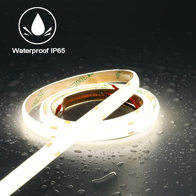 TOPAI 12V COB LED Strip 4000K Natural White 16.4ft Dotless IP65 Waterproof | High Density 480LEDs/M, CRI>90 4000Lm, Cuttable, Flexible, Self Adhesive Easy Install for Bedroom, Cabinet
