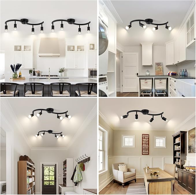 4 Light Track Lighting Fixtures,Kitchen Lighting Fixtures Ceiling with Rotatable Light Head,Black Ceiling Spotlight for Dining Room Living Room Bedroom.