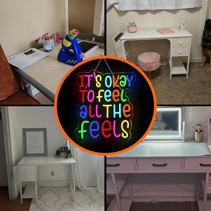 JURONG It's Okay to Feel All the Feels Neon Signs for Wall Decor Dimmable LED Neon Light up Signs USB Powered for Home Office Bedroom Classroom Wedding Party Store Home Gift Neon Decor