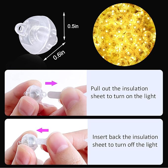 ZGWJ 50PCs Wram White Balloon Lights Mini, Battery Powered, Long Standby Time Waterproof Tiny Led Round Light for Paper Lantern Balloon Party Easter Eggs Wedding Christmas Halloween Decorations