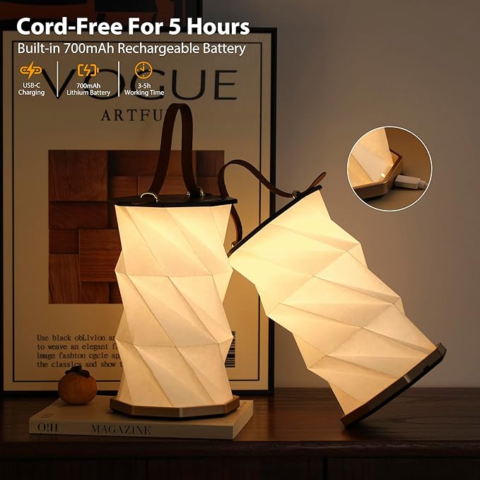 Mothers Day Gifts -Gift for Mom, Portable Folding Table Lamp - Dimmable, Collapsible Paper Lantern for Camping, Emergency & Home Decor, Gifts for Women(Black)