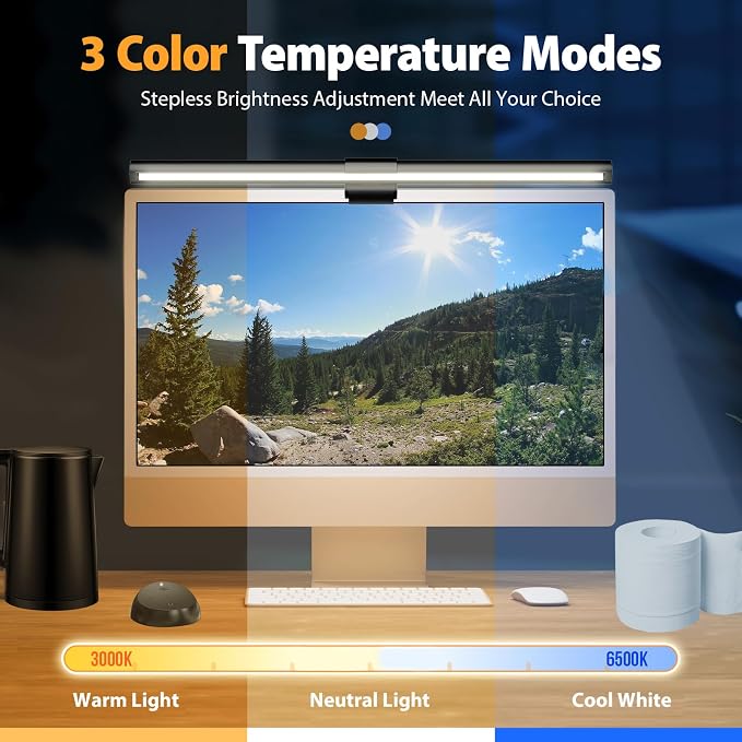 Monitor Light Bar, Screen Light Bar, PC light, Desk Lamp for Eye Caring, Space Saving with Remote Control, Adjustable Color Temperature, Backlight, USB Powered LED for Home Office Work (Remote)