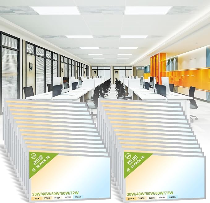 YXL 28 Pack 2x4 LED Flat Panel Light Drop Ceiling Light Fixture, 9576LM, 5CCT LED Drop Ceiling Office Light, 72W/60W/50W/40W/30W Selectable,6500K/5000K/4000K/3500K/3000K,Dimmable 0-10V,ETL