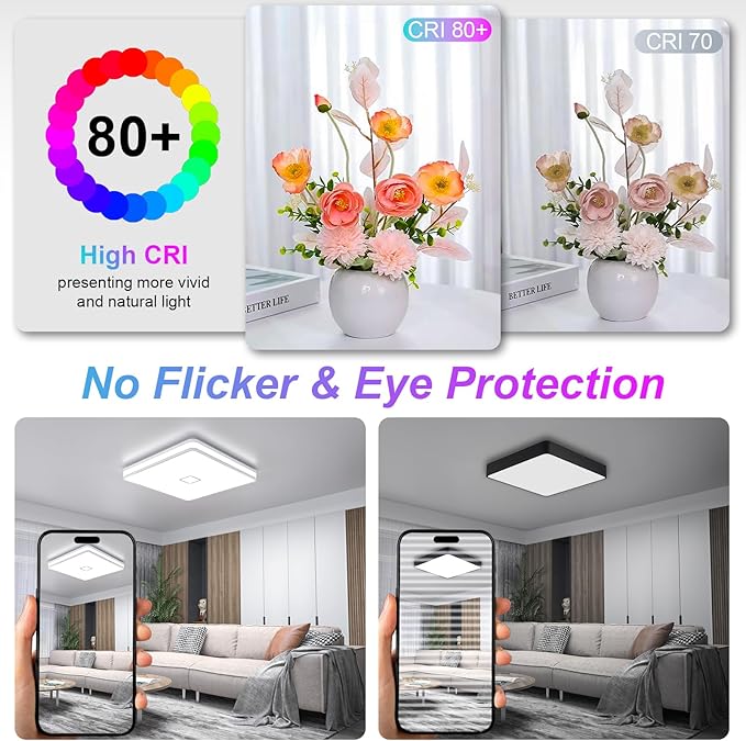 Airand 12.8 Inch Smart Ceiling Light, Dimmable LED Ceiling Light 3000K-5000K CCT with App Control, 24W 2050LM Square led Flush Mount Ceiling Lights for Living Room Bedroom