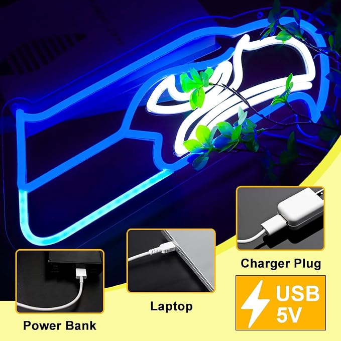 Seahawks Football Neon Signs Led Sign for Wall Decor Rugby Team Light Up Sign Suitable for Man Cave Office Bar Pub Wall Art Gifts for Teen Boys