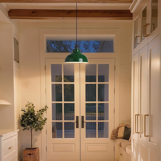 XZHGCEE Plug in Pendant Light: Green Hanging Lamp Plug in, 14.7ft Swag Lamp Cord with On/Off Switch for Kitchen Island/Dining Room/Bedroom/Living Room Hanging Light, No Bulb