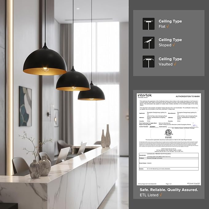 3 Pack Black Pendant Lights for Kitchen Island 11.8" Modern Pendant Lighting Fixtures Farmhouse Vintage Hanging Ceiling Light Fixture for Dining Room Foyer Hallway Bar Cafe Kitchen Sink Matte Dome