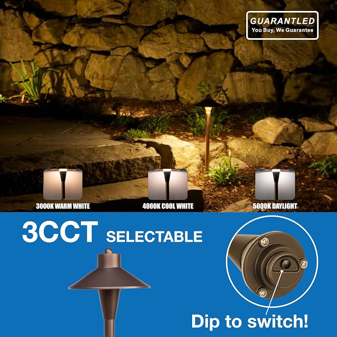 Landscape Path Lights 6 Pack, Low Voltage Pathway Lights Compatible with Transformer, 3CCT Adjustable LED, Premium 12V 24V DC ORB Landscape Path Lighting for Outdoor Yard Garden Walkway, Flat Hat