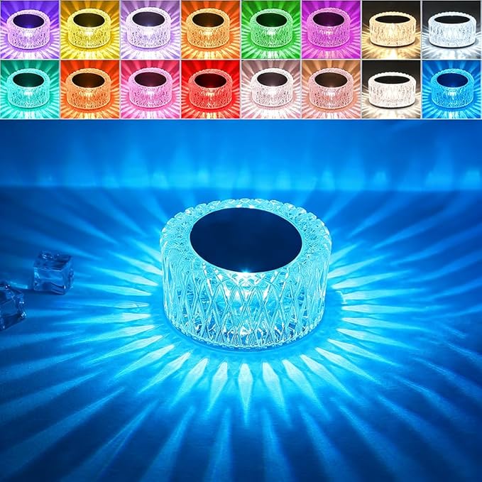 Portable Crystal LED Table Lamp, 3-Levels Brightness Desk Lamp,3 Color Touch Control Rechargeable Lamp for Bedroom Living Room Decor (16 Color)