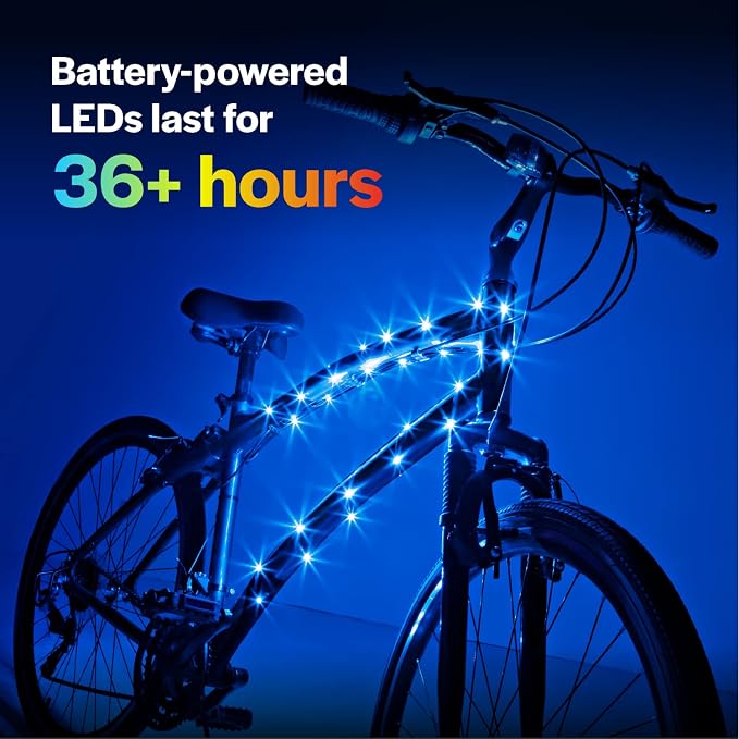 Brightz CosmicBrightz LED Bike Frame Rope Light - 6.5-Foot String Rope - Battery-Powered with On/Off Switch - Ultra Bright Color Keeps Your Ride Fun and Safe for Kids, Teens, & Adults