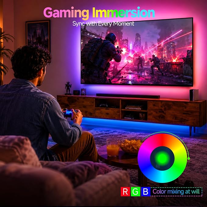 Daymeet LED Lights for TV, Led Backlight TV Lights RGB Led TV Lights USB Led Strip Lights for TV Led Lights Sync with Music Bluetooth APP Control Led Lights (Dreamcolor, 19.68FT for 55"-85" TV)