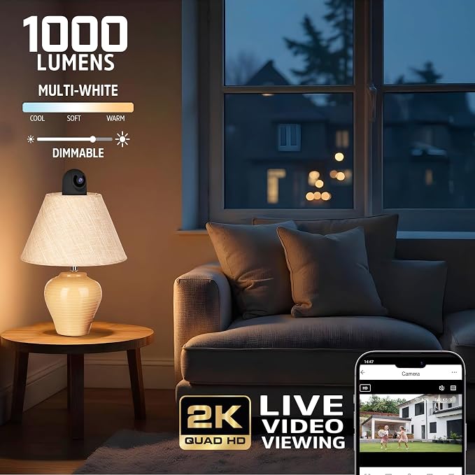 Energizer Smart 2K Light Bulb Security Camera, 1000 Lumens LED Light, 5G&2.4G Wi-Fi Outdoor Socket Camera, Pan Tilt Auto Tracking, (Black, App Enabled Smart Detections)