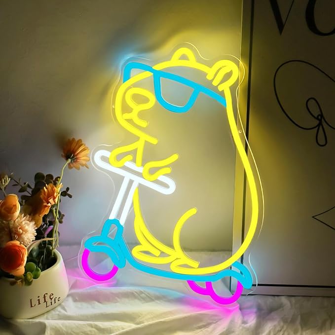 Capybara Neon Sign LED Neon Light Dimmable USB Wall Decor Animal Shape | Capybara Room Decor Neon Wall Light Bedroom Gaming Dorm Kids Teens Capybara Lovers Party Decor Birthday Gift for Kids
