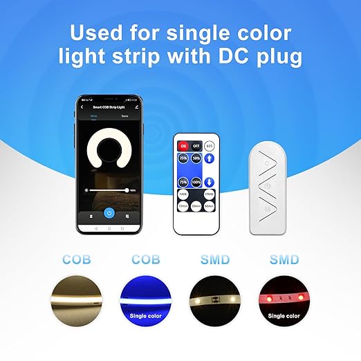 1-Way WiFi Smart Dimmer Switch with IR Remote for Single Color LED Strip Lights Compatible with Alexa and Google, DC 12-24V Controller for 3528/2835/5050/COB LED Strip Light with DC Plug