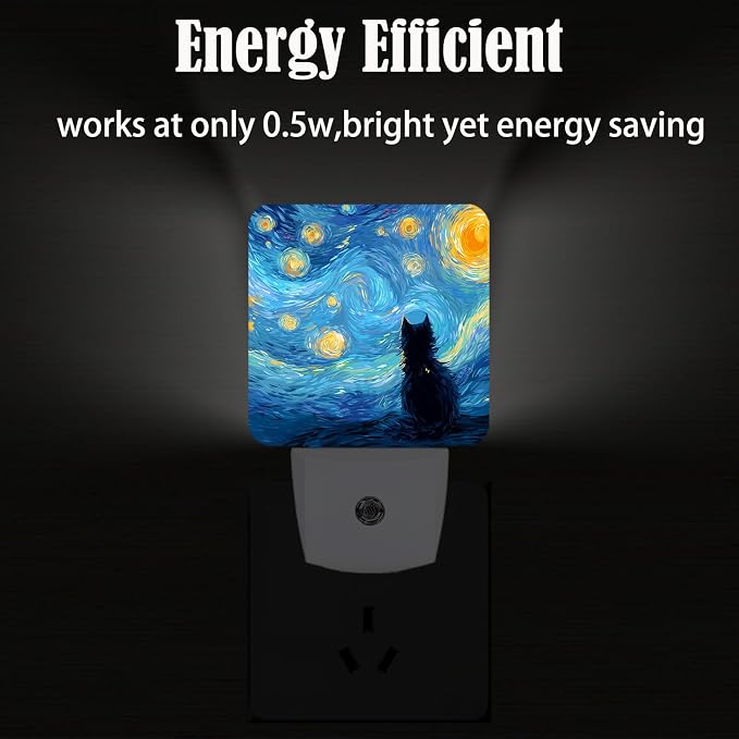 Starry Night Black Cat Night Light,Plug-in Nightlights Auto Sensor Night Lamp Dusk-to-Dawn Lamp Home Decor for Nursery Children Girls Boys