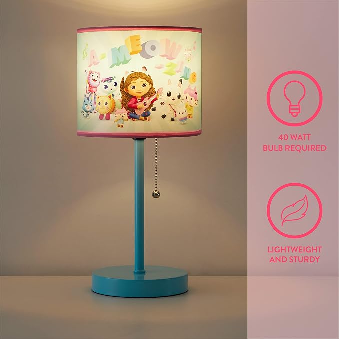 Idea Nuova Gabby's Dollhouse Stick Table Lamp for Kids with Pull Chain